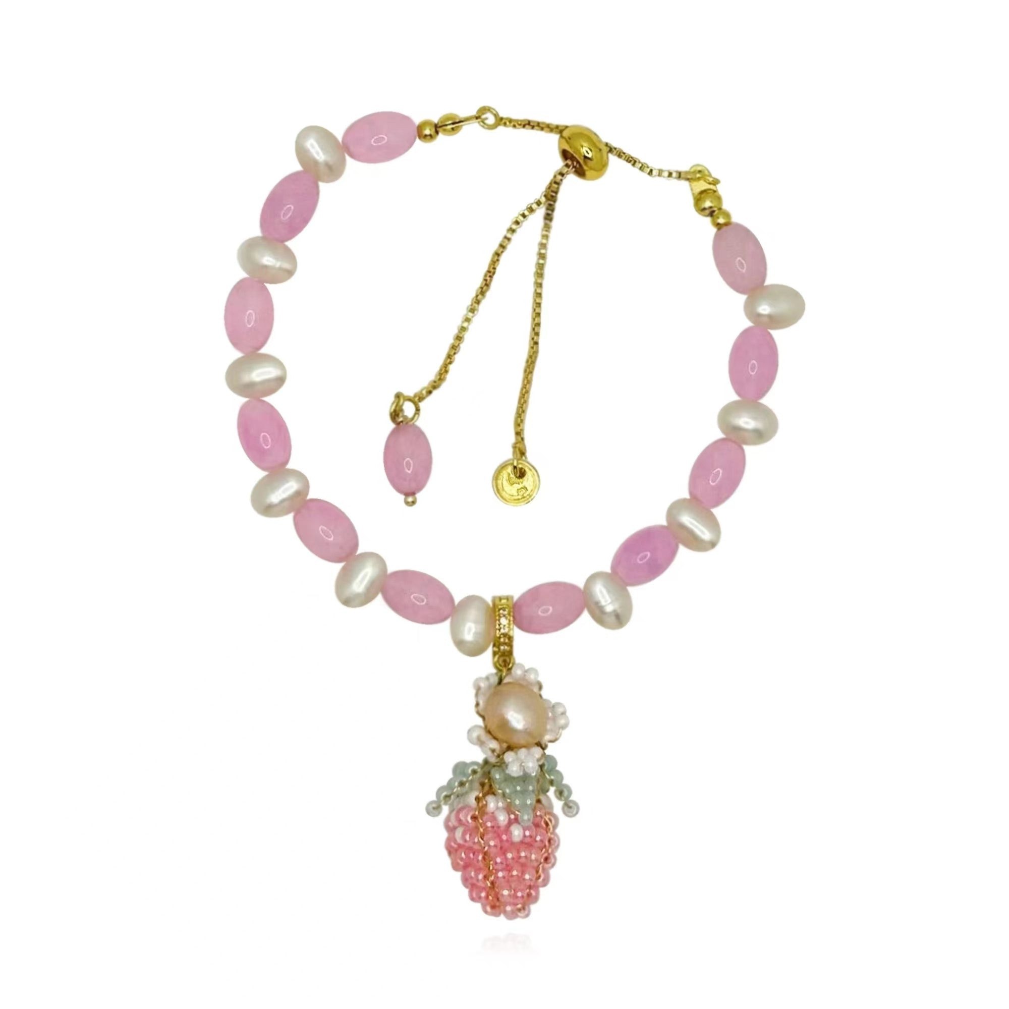 Pink Strawberry Pearl Dangle Bracelet | Wolf & Badger