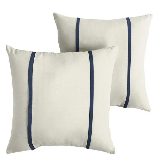 Humble and Haute Sunbrella Canvas Natural /Canvas Navy Indoor/ Outdoor Pillows, Set of 2 White 18... | Walmart (US)