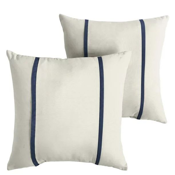 Humble and Haute Sunbrella Canvas Natural /Canvas Navy Indoor/ Outdoor Pillows, Set of 2 White 18... | Walmart (US)
