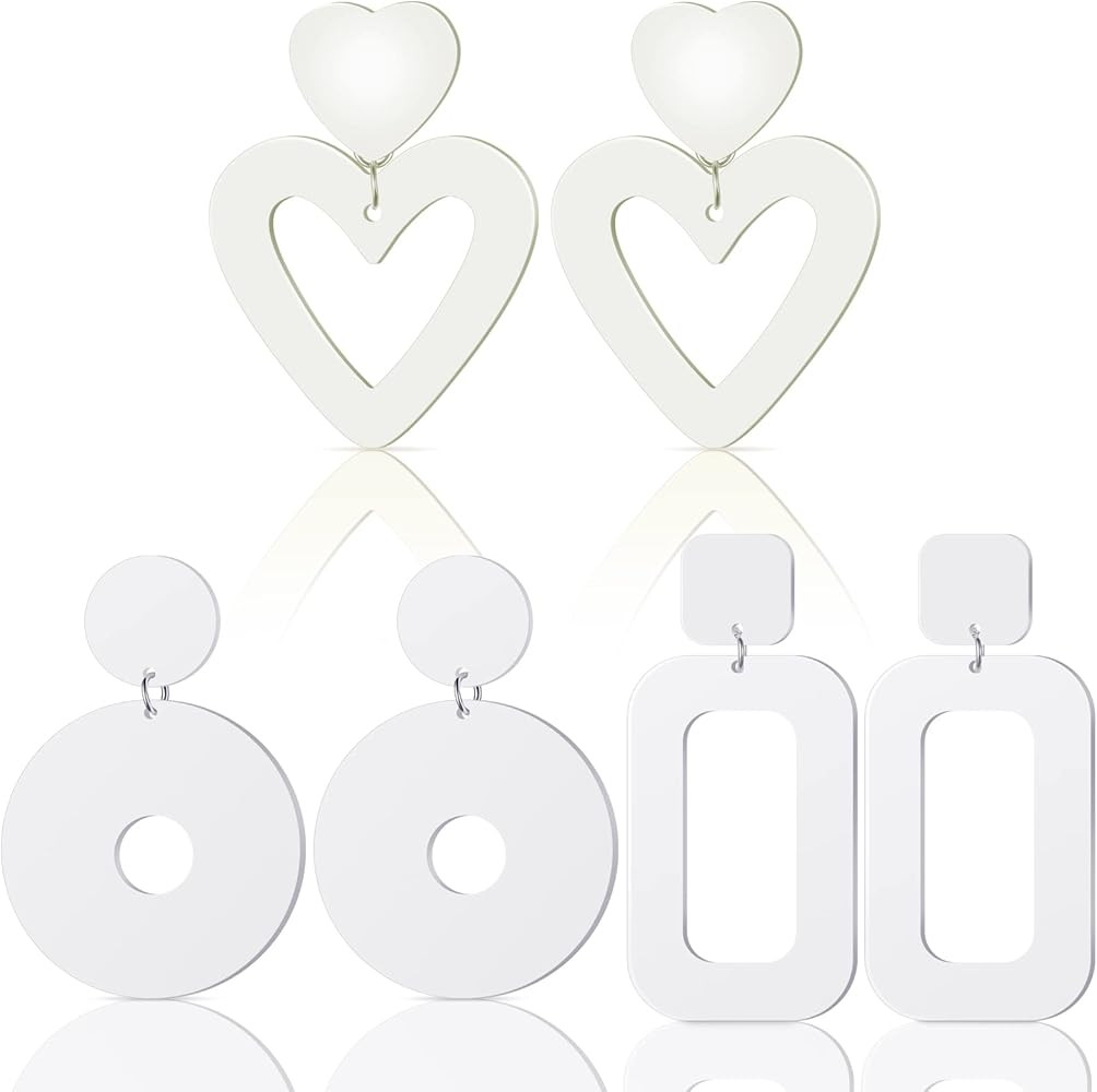 3 Pairs Retro Acrylic Earrings 70s 80s Outfit Costume Accessories Double Love Heart Helloween Chr... | Amazon (US)