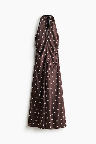 H & M - Draped Halterneck Dress - Dark Brown/Polka Dot | H&M (US + CA)