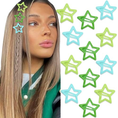 NAISKA Green Star Hair Accessories - Non-Slip Snap Barrettes and Pins for Girls and Women (12PCS) | Amazon (US)