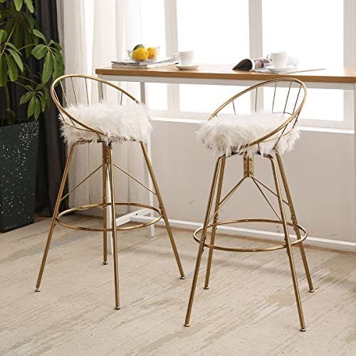 AKLAUS Swivel Bar Stools Gold Bar Chairs White Fur Metal Counter Stools with Backs 30 Inches Gold... | Amazon (US)