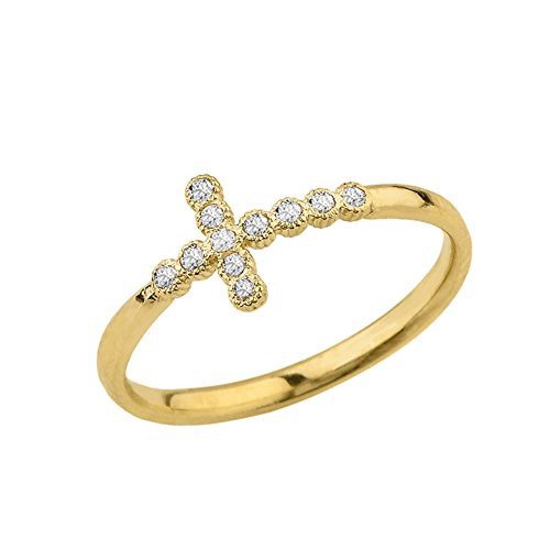Fine 10k Yellow Gold Modern CZ Sidesways Cross Ring (Size 4.5) | Amazon (US)