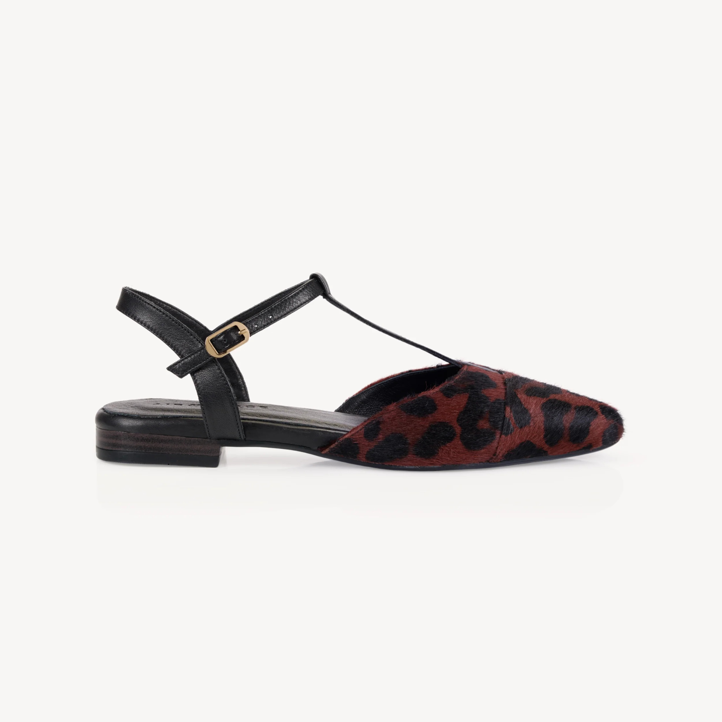 Anais: Leopard & Black Pointed T-Bar Flats | Air & Grace