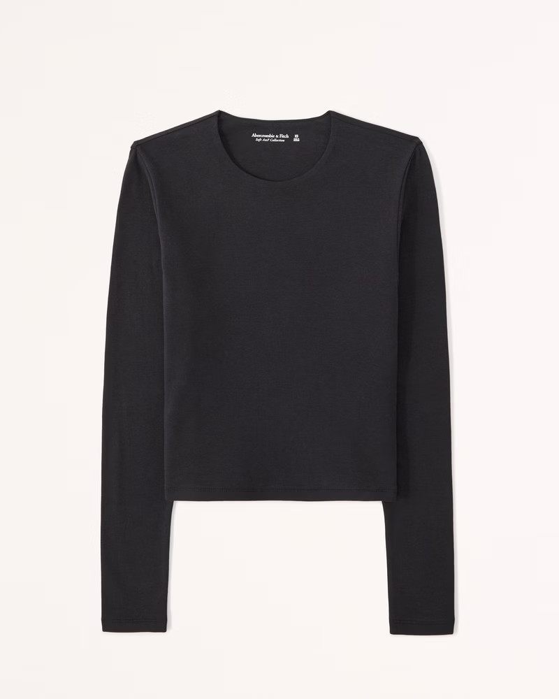 Women's Long-Sleeve Cotton Seamless Fabric Crew Top | Women's New Arrivals | Abercrombie.com | Abercrombie & Fitch (US)