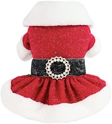 Fitwarm Bling Bling Santa Claus Dog Christmas Outfit Thermal Holiday Girl Puppy Costume Velvet Dogs  | Amazon (US)