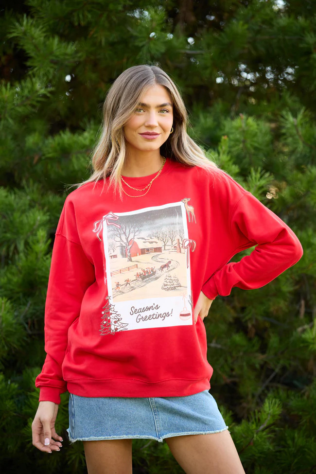 Christmas Photo Print Red Graphic Sweatshirt SALE | Pink Lily