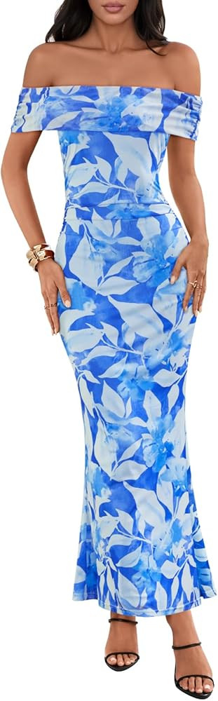 MEROKEETY Women's Spring Off Shoulder Floral Maxi Dress 2026 Summer Formal Beach Wedding Guest Co... | Amazon (US)