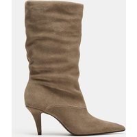 Zara - Suede Gathered Heeled Boots - Taupe Gray - 5 - Woman | Zara US