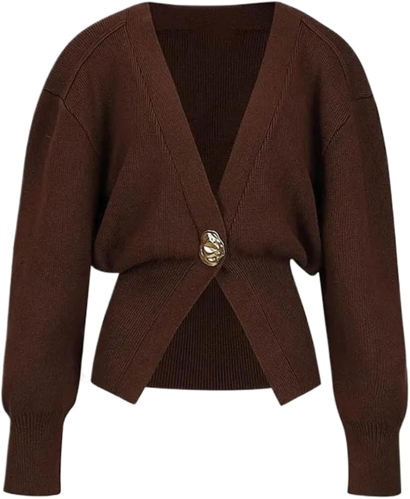Gold Button Cardigan V Neck Sweater Old Money Aesthetic Fall Outfits Women 2024 Y2k Sweater One B... | Amazon (US)