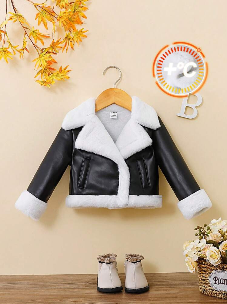 SHEIN Cute And Warm Baby Girl's Fleece Collar Jacket, Fall/Winter | SHEIN