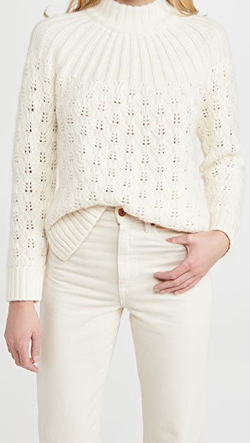 Pointelle Stitch Mix Mock Neck Sweater | Shopbop