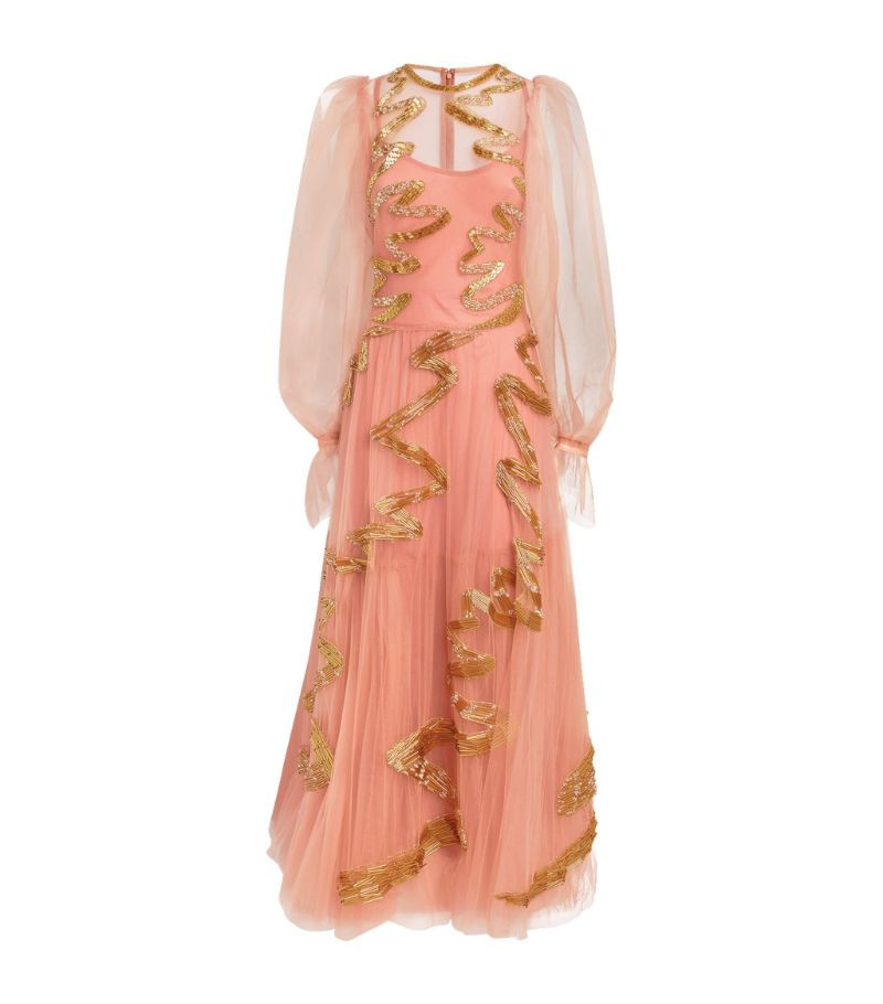 Sandra Mansour Hand-Embroidered Tulle Dress | Harrods
