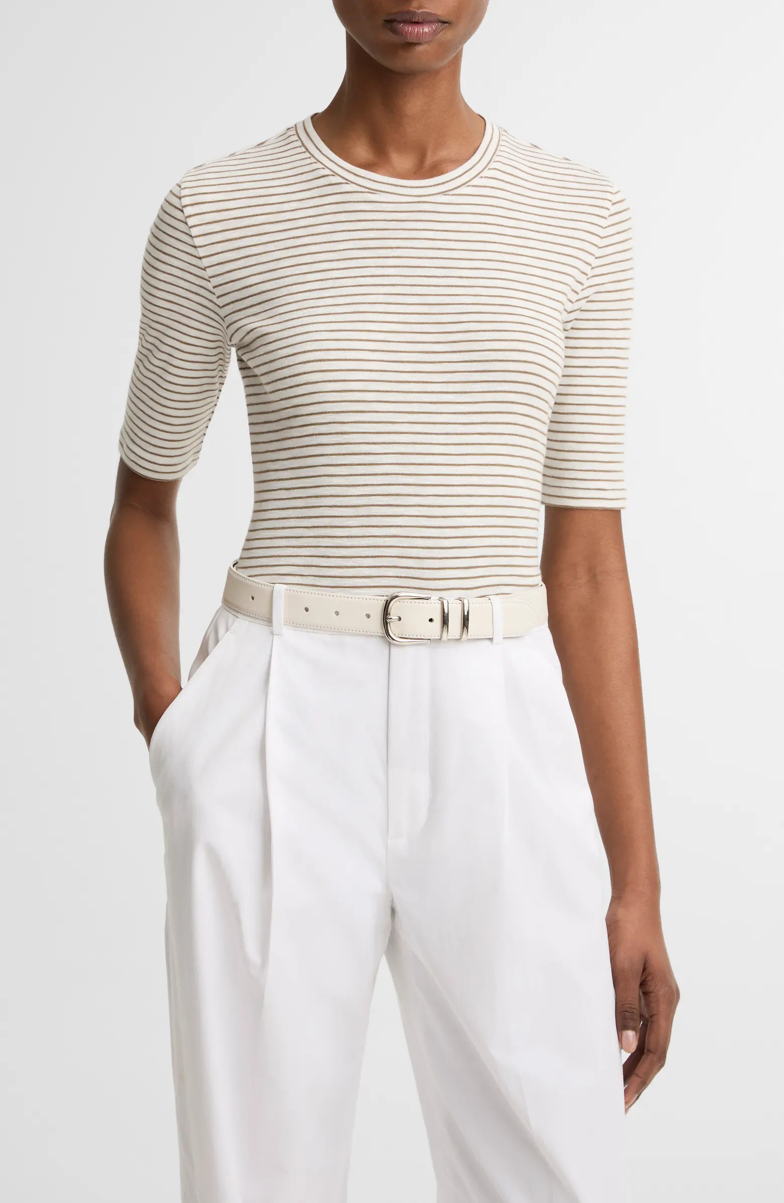 Vince Stripe Elbow Sleeve Cotton Blend Knit Top | Nordstrom | Nordstrom