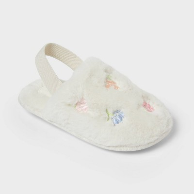 Toddler Embroidered Flower Slippers - Cat & Jack™ Ivory 7T-8T | Target