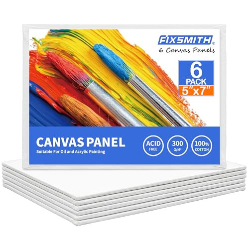 FIXSMITH Canvas Boards for Painting 5x7 Inch, Super Value 6 Pack White Blank Canvas Panels, 100% Cotton Primed, Painting Art Supplies for Professionals, Hobby Painters, Students & Kids | Amazon (US)
