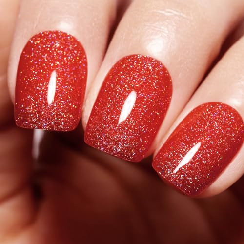 Imtiti Tomato Glitter Gel Nail Polish, Iridescent Sparkle Nail Polish, Shimmer Glitter Red Gel Polish | Amazon (US)