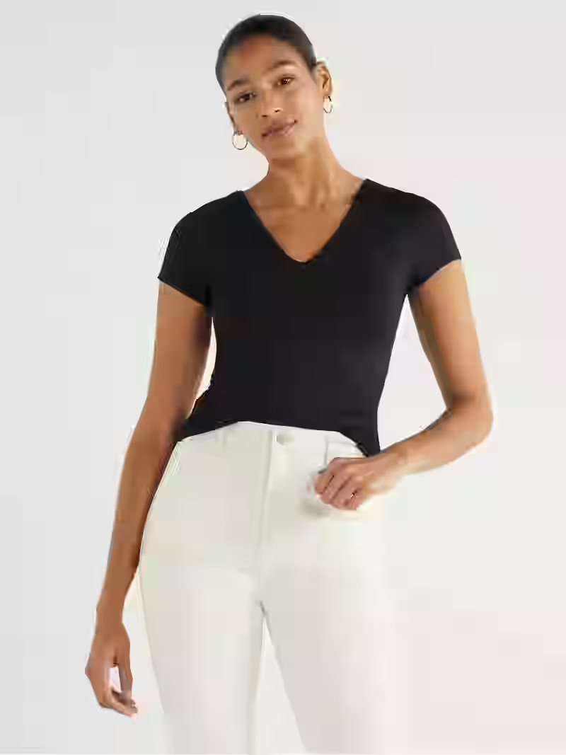 Scoop Women's Ultimate Refined Contour V-Neck Tee, Sizes XS-XXL | Walmart (US)