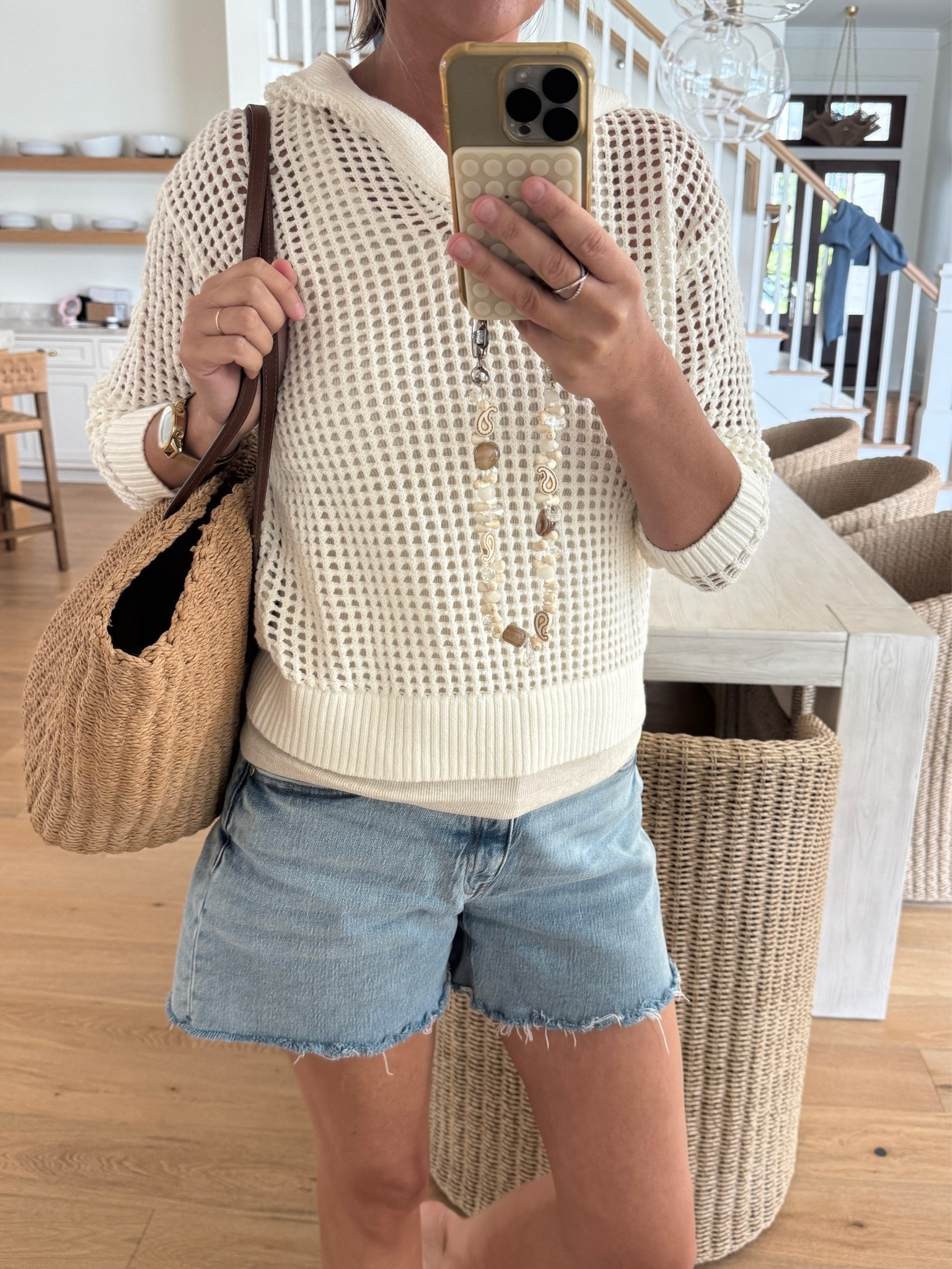 Cotton sweater.  On sale.  Organic tank.  I sized up one in the shorts.  Wearing 28 and size small tops.

#LTKootd #LTKOver40 #LTKTall