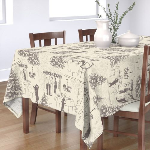 Bad Dog Holiday Party Toile - Warm Gray Taupe on Cream - Medium | Spoonflower