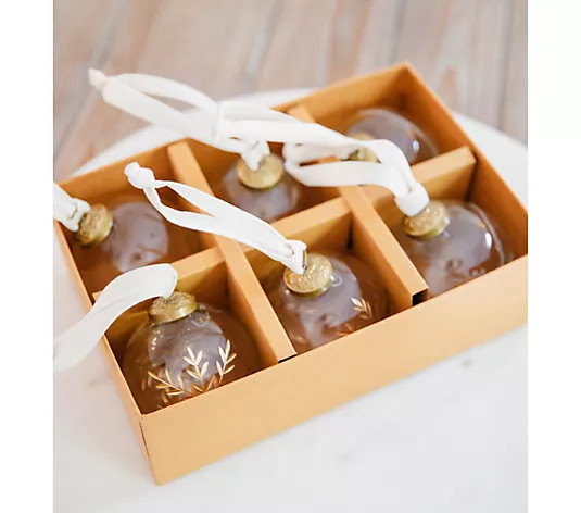 Set of 6 Etched Glass Ornaments with Giftbox by Lauren McBride - QVC.com | QVC