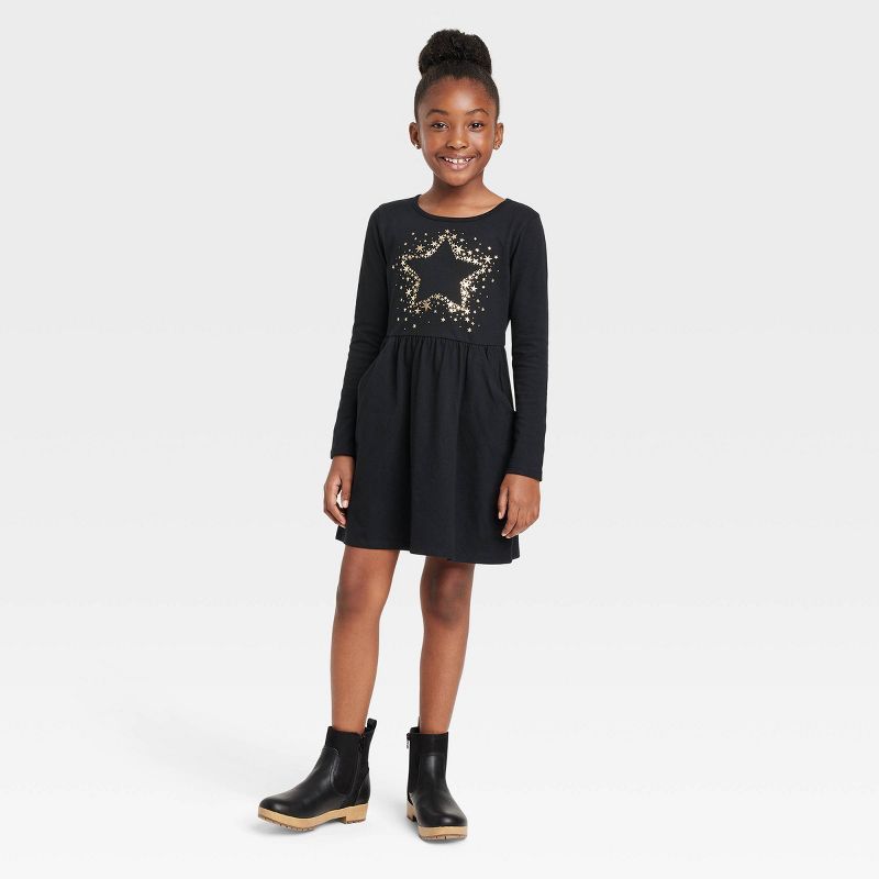 Girls' Printed Long Sleeve Knit Dress - Cat & Jack™ | Target