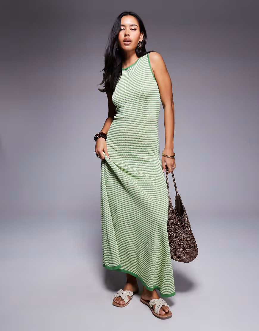 Princess Polly Tavison knit sleeveless maxi dress in green stripes-Multi | ASOS (Global)