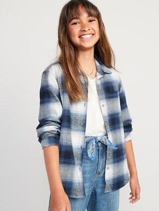 Cozy Long-Sleeve Button-Front Plaid Shirt for Girls | Old Navy (US)