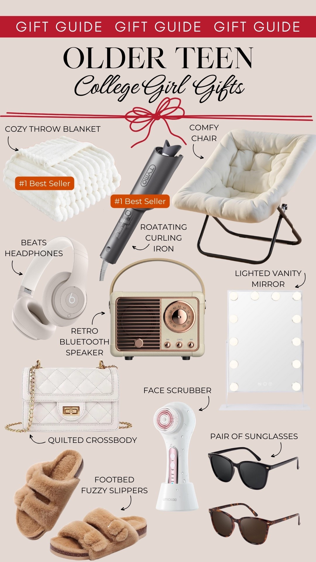 This older teen/college girl gift guide includes a cozy throw blanket, rotating curling iron, comfy foldable chair, Beats headphones, a retro Bluetooth speaker, a lighted vanity mirror, a quilted crossbody bag, a face scrubber, fuzzy food bed slippers, and a set of two sunglasses.

Gifts for her, teen girl gift ideas, college girl gift guide, gifts under 50, gifts under 25

#LTKHoliday #LTKGiftGuide #LTKFindsUnder50