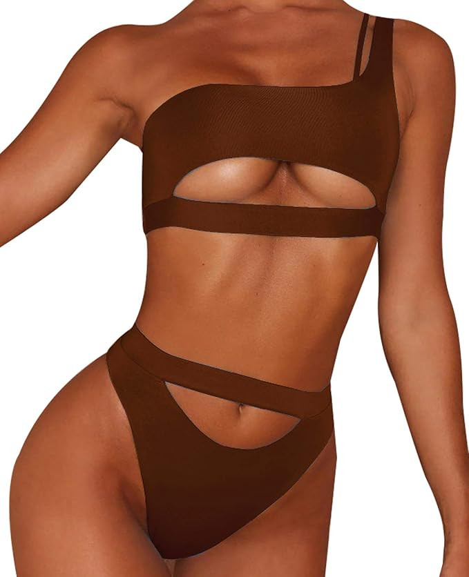 JYAOVO Women's Bikini Set Cut Out One Shoulder High Waist Two Piece Swimsuit Bathing Suit | Amazon (US)