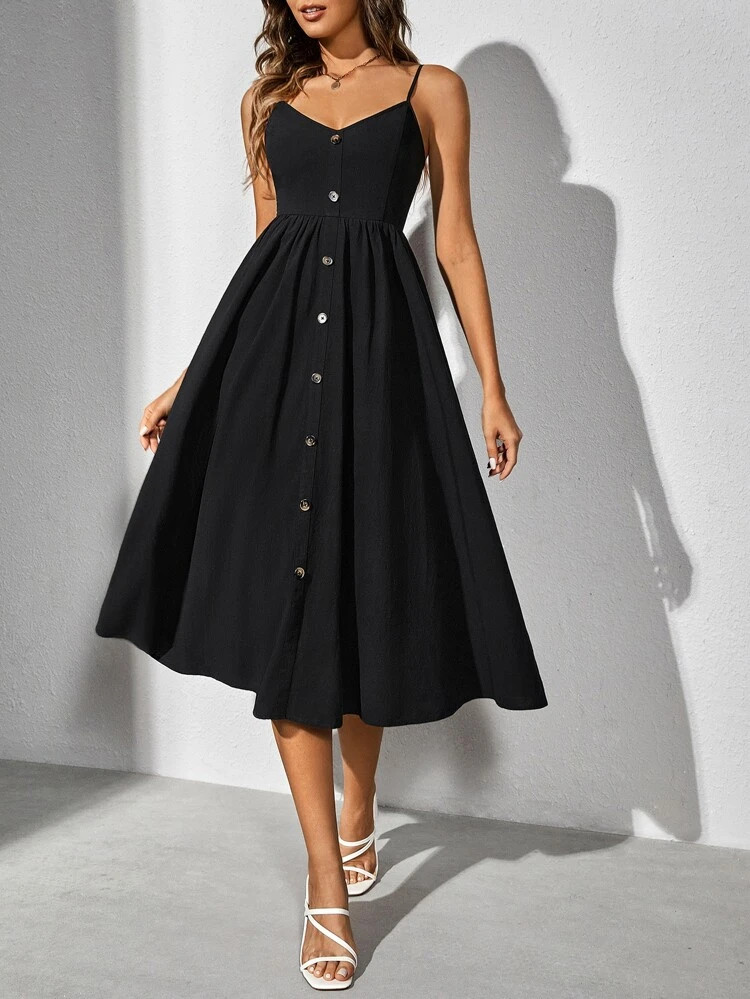 SHEIN Zip Back Fake Button Cami Dress | SHEIN