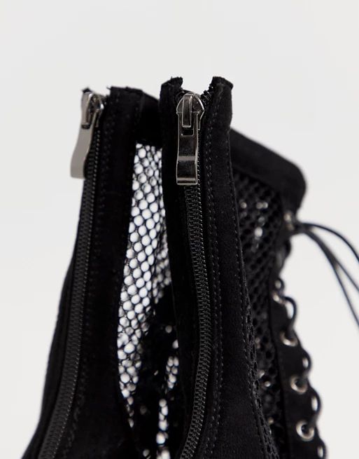Simmi London Lira black fishnet lace up heeled boots | ASOS US
