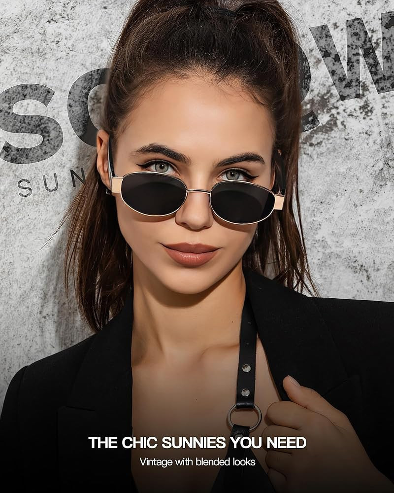 SODQW Retro Oval Sunglasses for Women, Wide 90s Vintage Designer Ladies Shades Trendy Fashion Sun... | Amazon (US)
