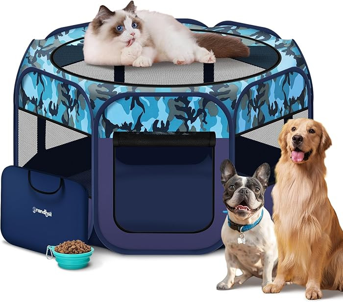 Dog Playpen, Pet Playpen, Portable Cat Playpen, Pop Up Foldable Puppy Playpen Exercise Kennel Ten... | Amazon (US)
