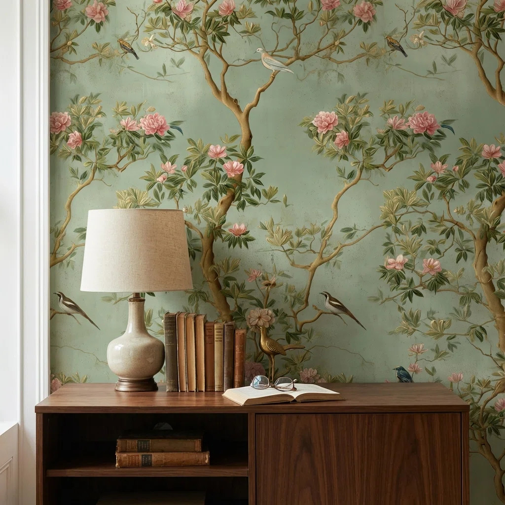Vintage Wallpaper Birds Floral Wall Mural | Wayfair North America