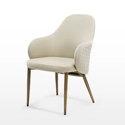 Acalay, Beige Faux Leather Upholstered Dining Arm Chairs Set Of 2 | Wayfair North America