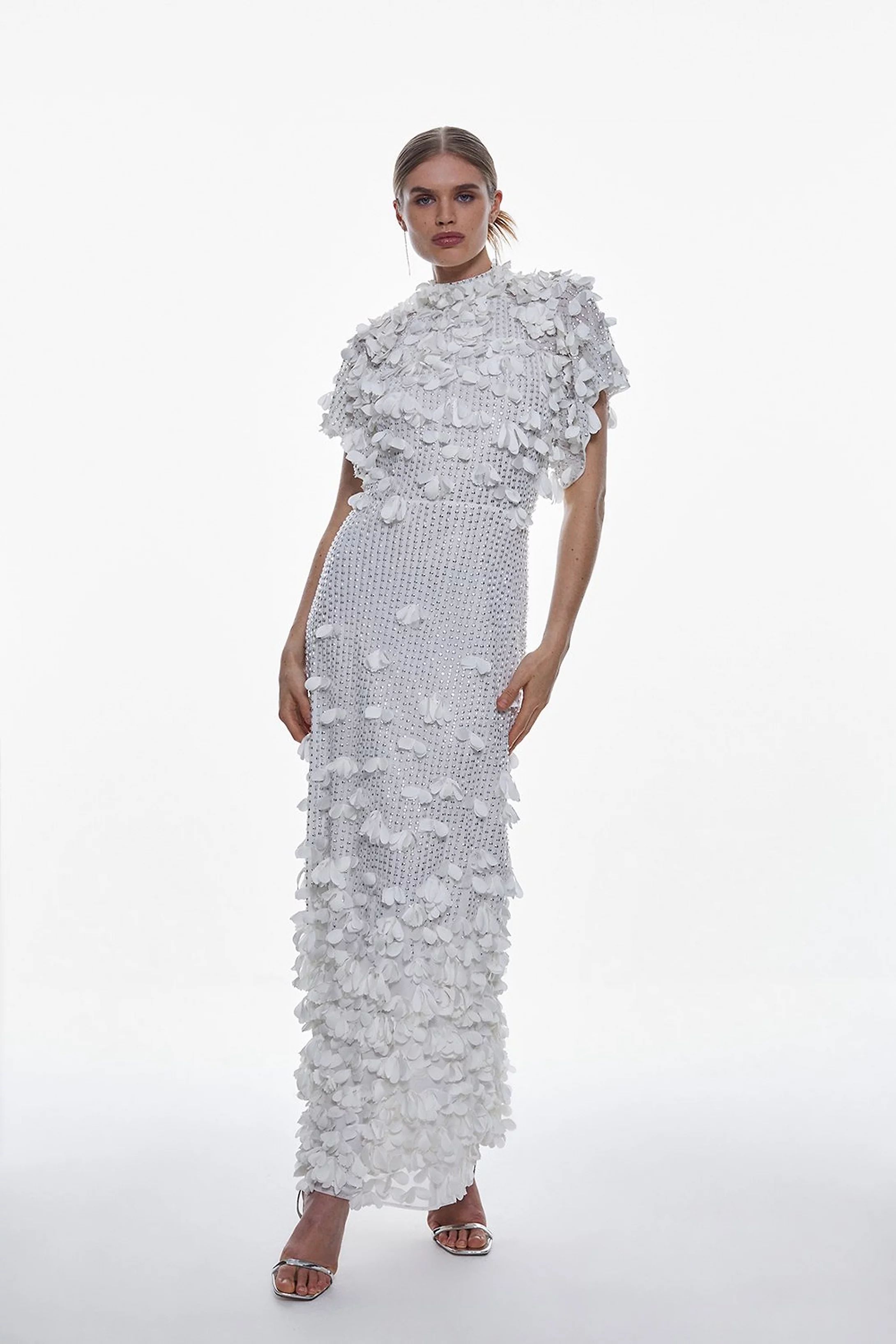Crystal Applique Angel Sleeve Woven Midaxi Dress | Karen Millen US