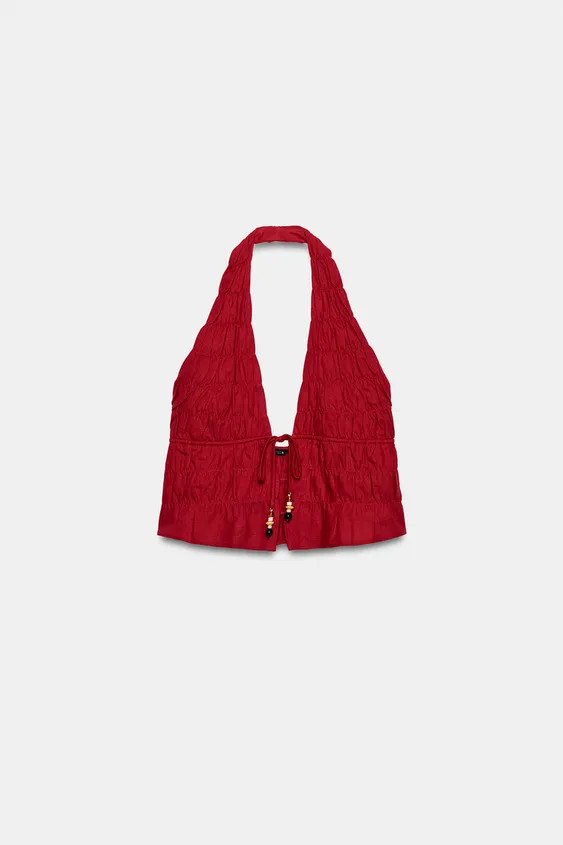 LINEN RUCHED HALTER TOP | Zara US