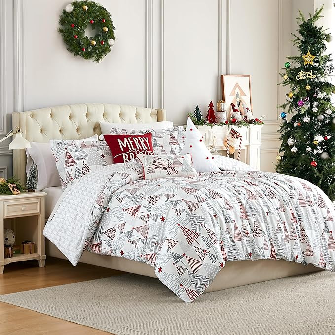 Southshore Fine Living, Inc. 5-Piece Reversible Christmas Comforter Set Twin/Extra Long, Red, Gre... | Amazon (US)