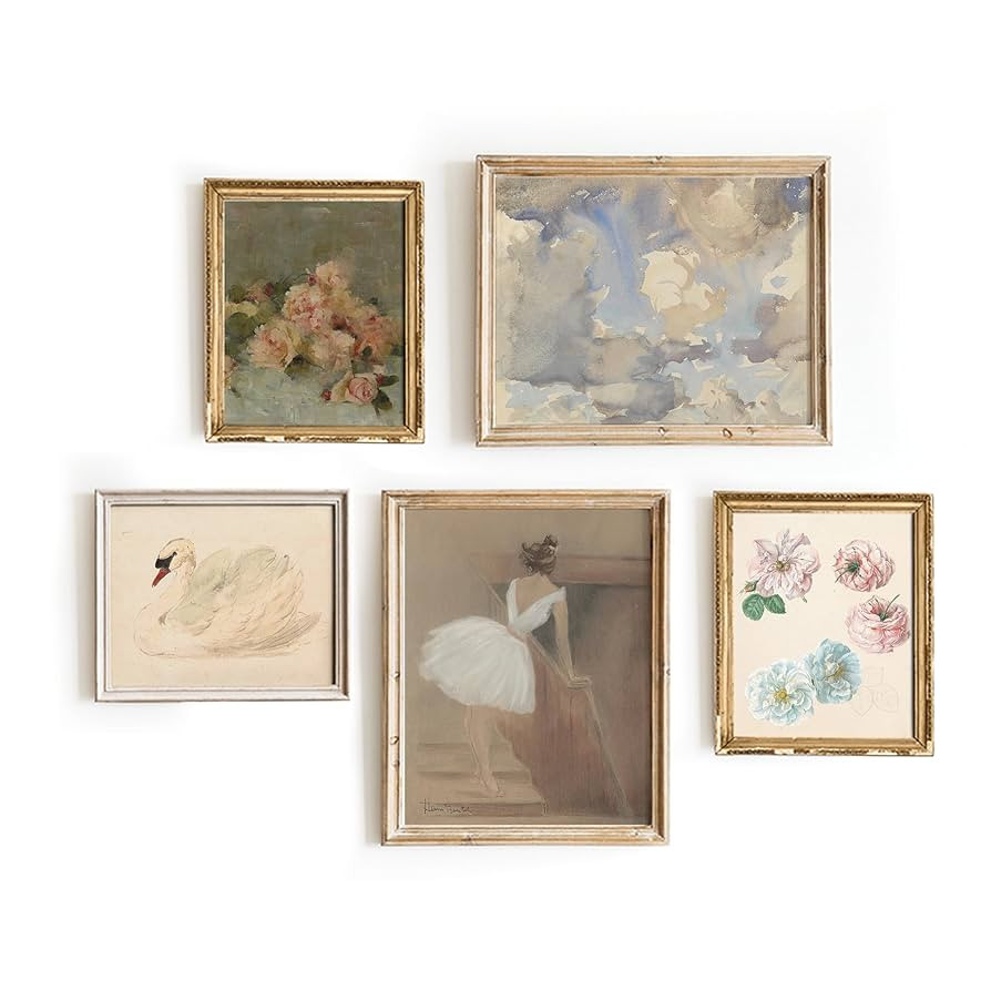 Set 5 Vintage Art Prints, Floral Art Prints, Vintage Floral Prints, Vintage Art Wall Decor, Frenc... | Amazon (US)