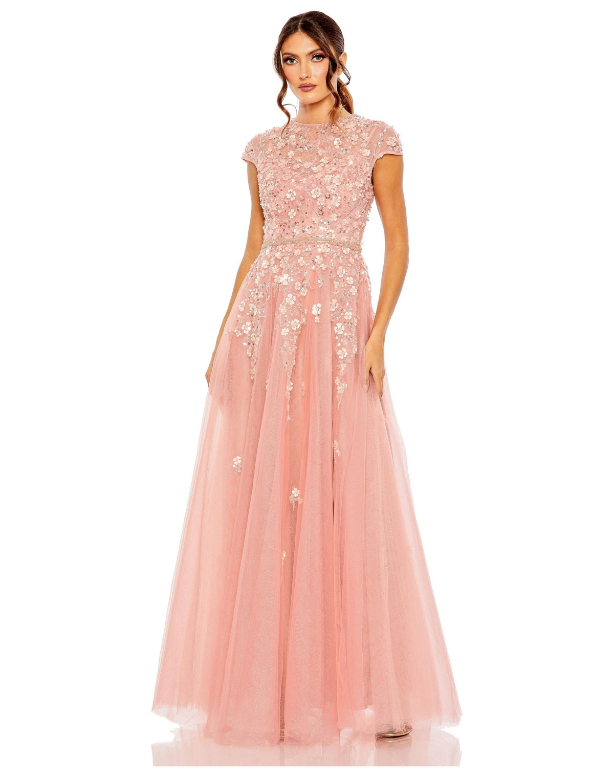 Mac Duggal Women's High Neck Cap Sleeve Embellished A Line Gown - Rose | Macy's