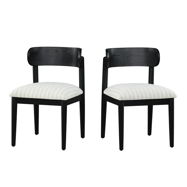 Beautiful Drew Dining Room Chair by Drew Barrymore, Rich Black Finish with Striped Fabric, 2 Pack | Walmart (US)