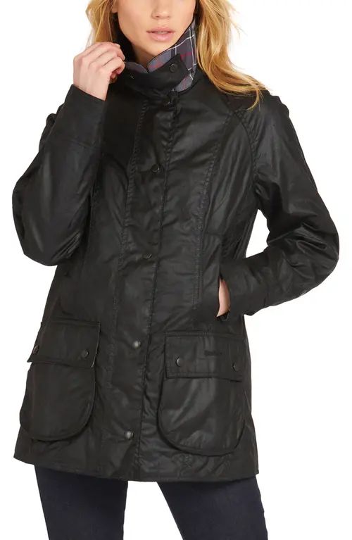 Barbour Beadnell Waxed Cotton Jacket in Black at Nordstrom, Size 4 Us | Nordstrom