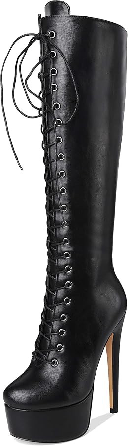 Richealnana Women's Platform Lace Up Stiletto High Heels Knee High Boots | Amazon (US)