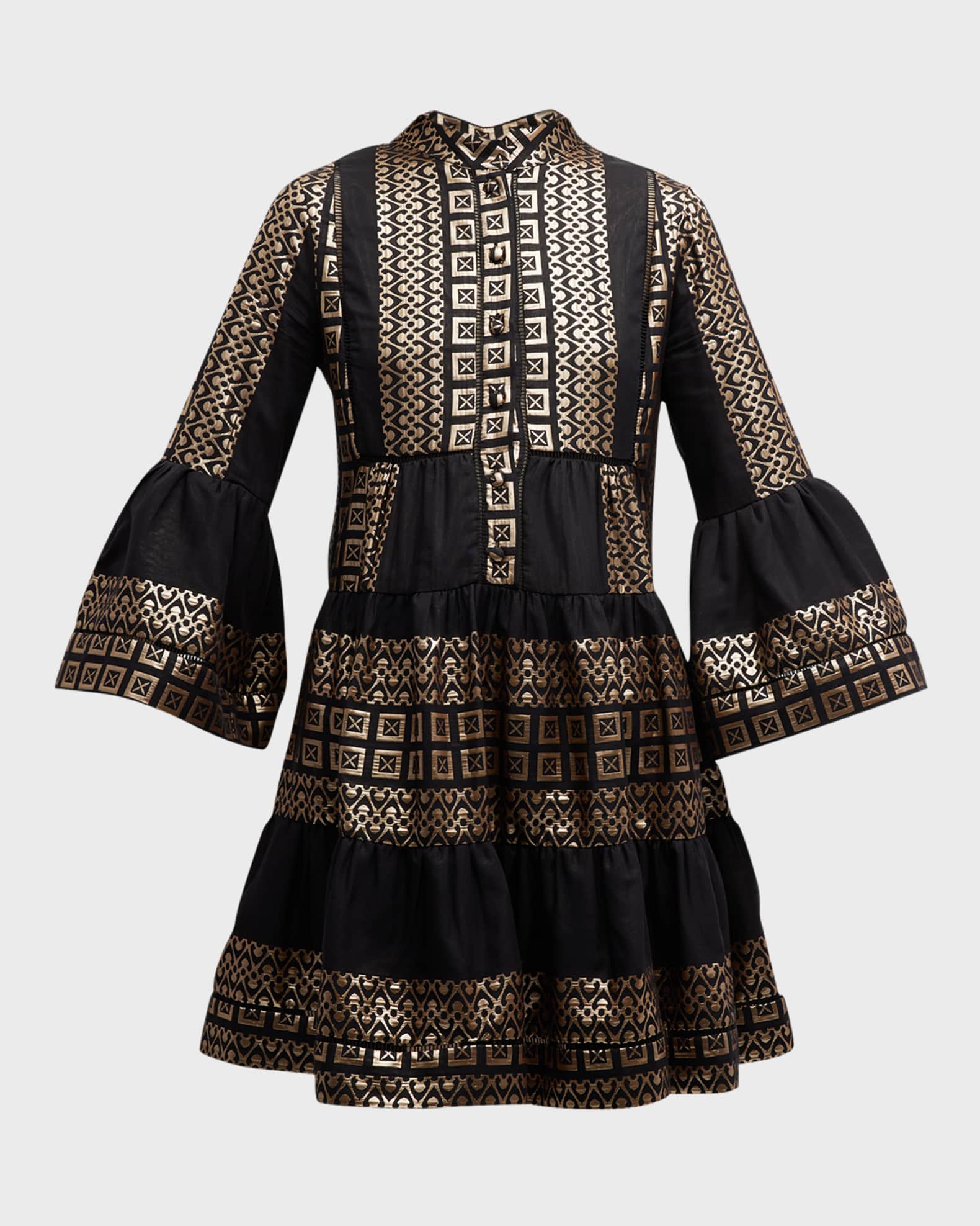 Bell-Sleeve Metallic Jacquard Mini Dress | Neiman Marcus