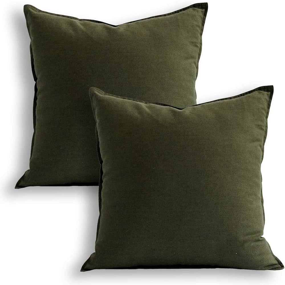 Jeanerlor Pack of 2 24 x 24 Inch Cotton Linen Soft Soild Decorative Square Throw Pillow Covers Gr... | Amazon (US)