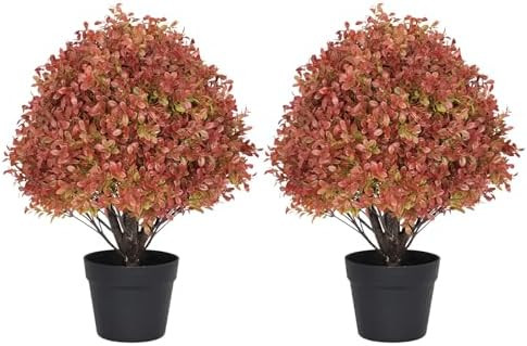 24" Artificial Boxwood Ball Plants Outdoor, Fall Topiary Trees | Amazon (US)