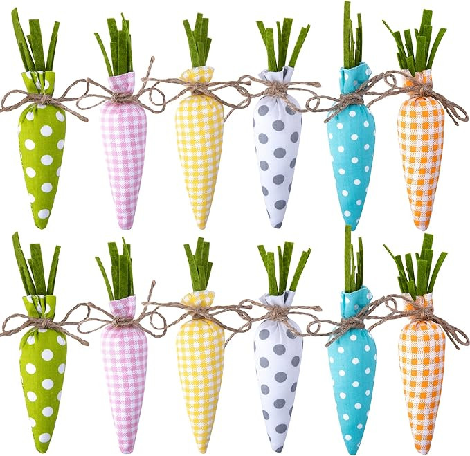 Watayo 12 PCS Easter Artificial Fabric Carrot-Buffalo Check Plaid Carrots-Colorful Handmade Fille... | Amazon (US)