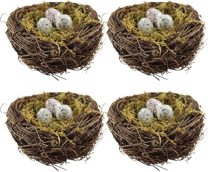 Artificial Birds Nest, 4PCS Crafts Handmade Natural Easter Birds Nest Rattan Birds Nest for Garde... | Amazon (US)